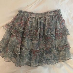 LoveShackFancy Floral Ruffle Mini Skirt - Blue and Pink